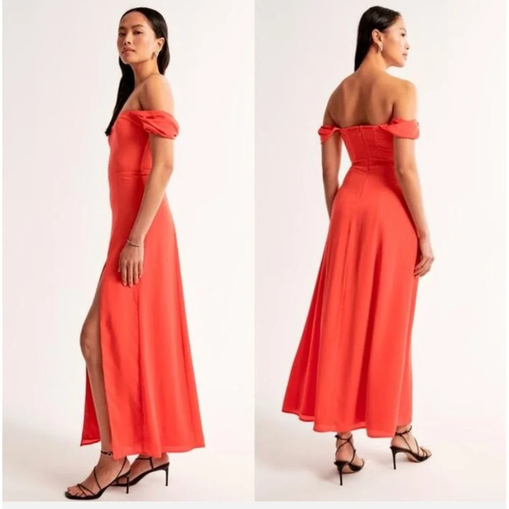 Abercrombie Camille Off Shoulder Corset Style Sweetheart Midi Dress Coral Sz S P